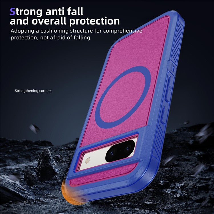 For Google Pixel 8a Case Matte TPU+PC Back Drop-proof Phone Cover Compatible with MagSafe - Blue + Rose