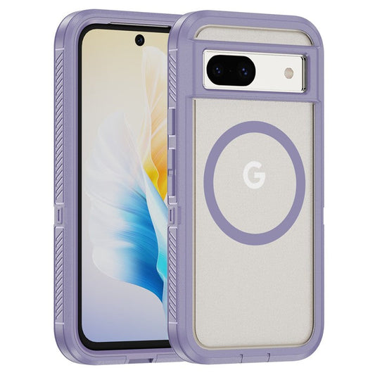 For Google Pixel 8a Case Matte TPU+PC Back Drop-proof Phone Cover Compatible with MagSafe - Light Purple + Transparent