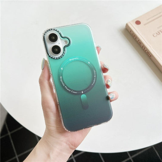 For iPhone 16 Plus Case Compatible with MagSafe IMD Matte Gradient Hard PC Phone Cover - Green
