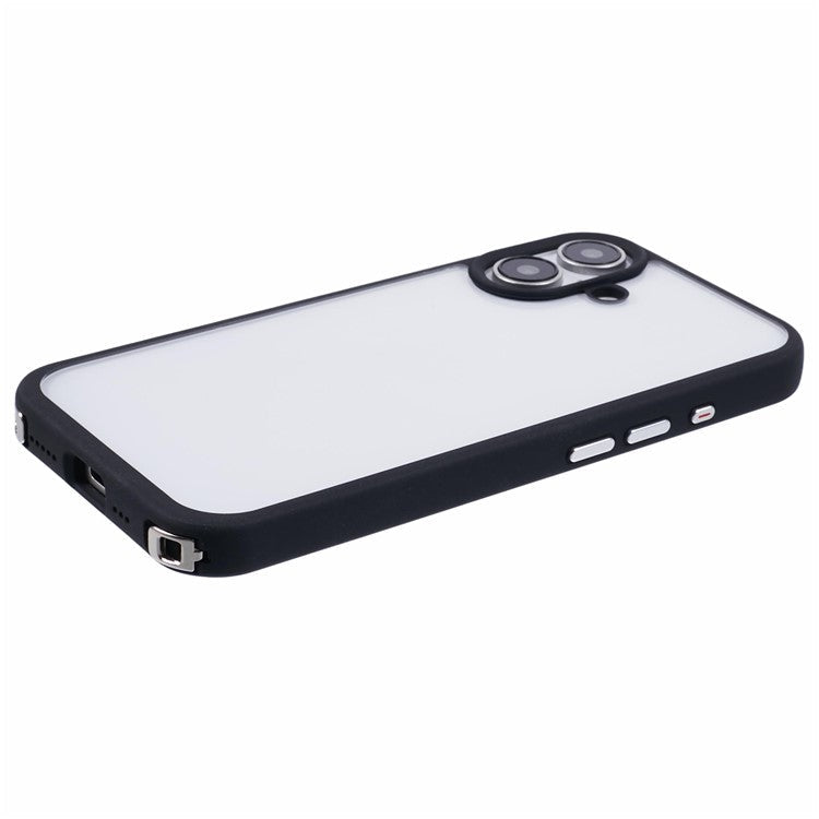 For iPhone 16 Plus Case TPU+PC Crystal Clear Back Cover with Lanyard Holes - Black