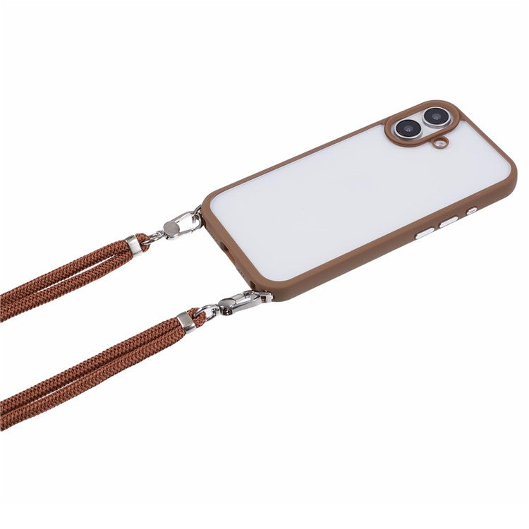 For iPhone 16 Plus Case TPU+PC Crystal Clear Back Cover with Lanyard - Brown