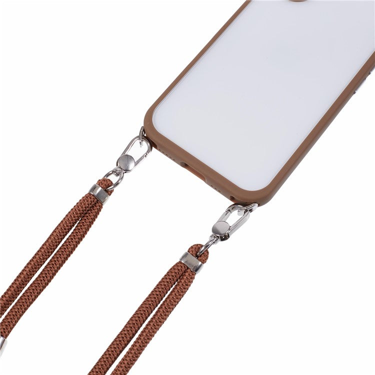 For iPhone 16 Plus Case TPU+PC Crystal Clear Back Cover with Lanyard - Brown