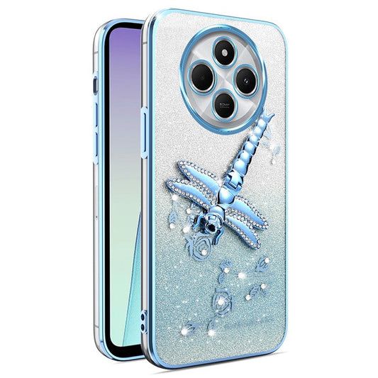 KADEM For Xiaomi Poco C75 4G / Redmi 14R 5G / 14C 4G Case Dragonfly Kickstand TPU Flowers Glitter Phone Cover - Blue