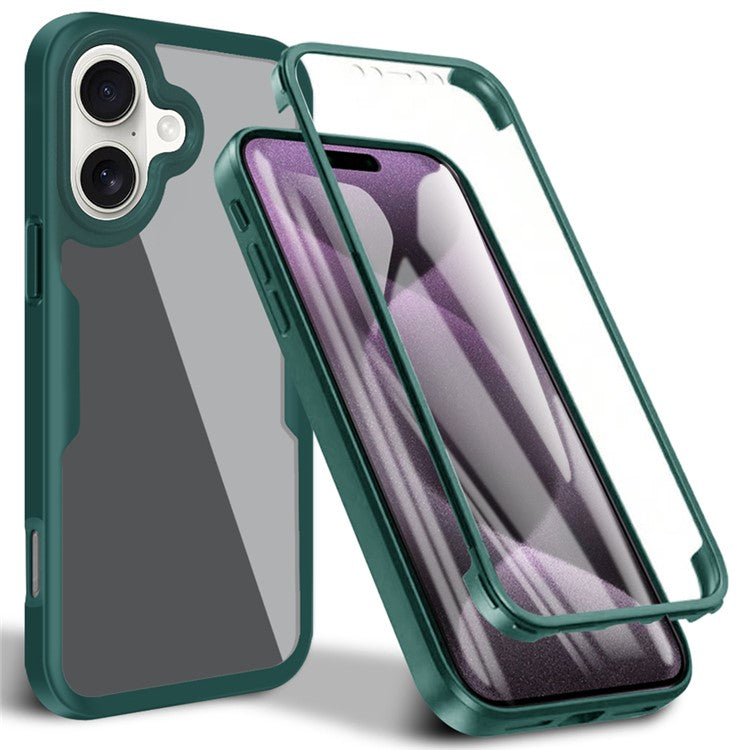 For iPhone 16 Plus Case Acrylic+TPU Clear Phone Cover with PET Screen Film - Green