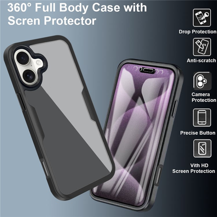 For iPhone 16 Plus Case Acrylic+TPU Clear Phone Cover with PET Screen Film - Green