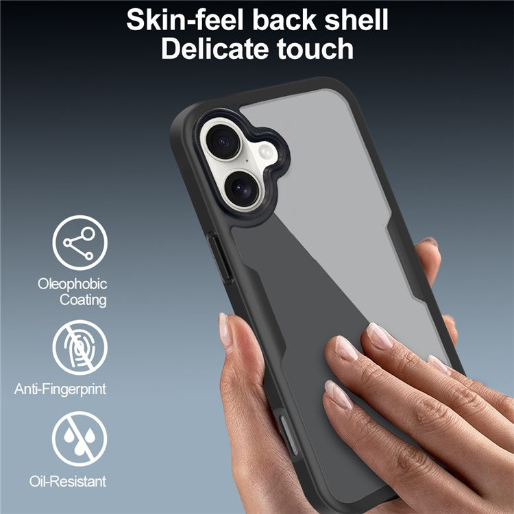 For iPhone 16 Plus Case Acrylic+TPU Clear Phone Cover with PET Screen Film - Green