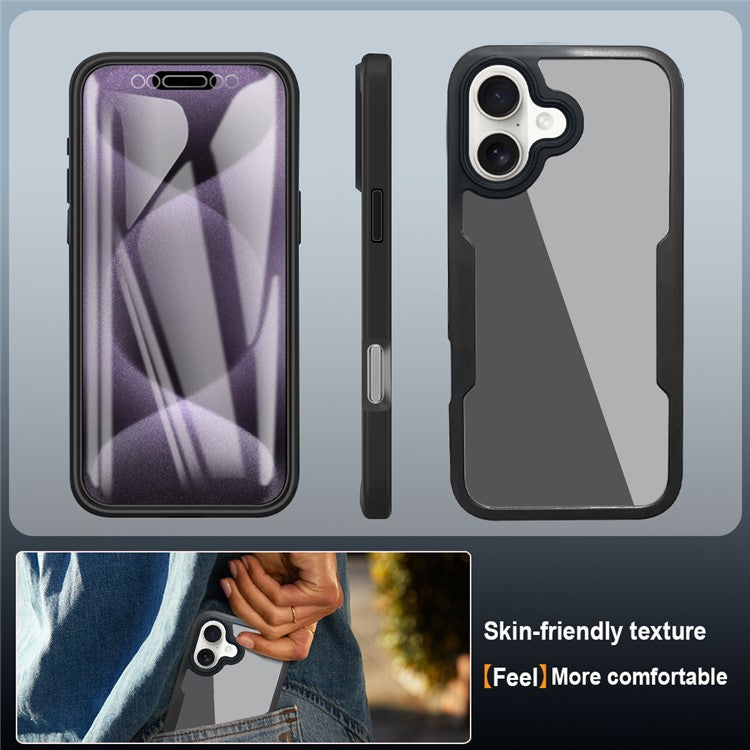 For iPhone 16 Plus Case Acrylic+TPU Clear Phone Cover with PET Screen Film - Green