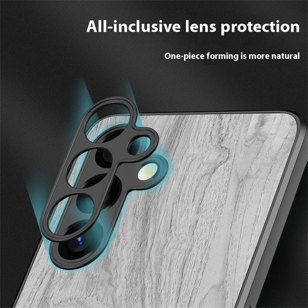 For Samsung Galaxy A16 5G / A16 4G Case Wood Texture Leather Coated TPU Phone Protective Cover - Grey