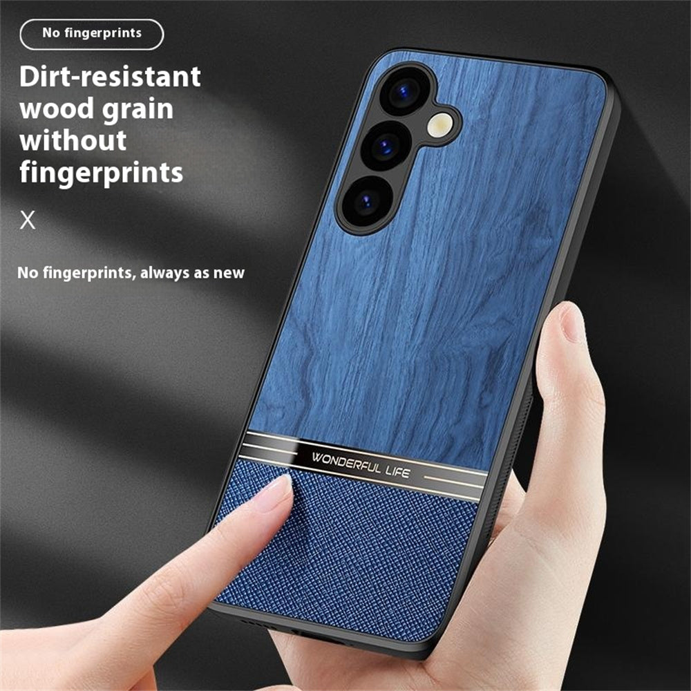 For Samsung Galaxy A16 5G / A16 4G Case Wood Texture Leather Coated TPU Phone Protective Cover - Grey
