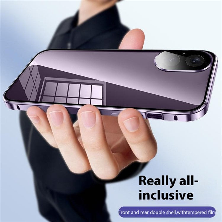 For iPhone 16 Plus Case Magnetic Adsorption Double Sides Tempered Glass+Metal Phone Cover with Buckle - Blue