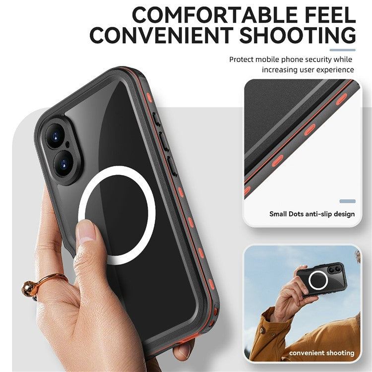 REDPEPPER D-UP Series For iPhone 16 Case IP68 Waterproof Clear Back Panel Phone Cover Compatible with MagSafe - Red
