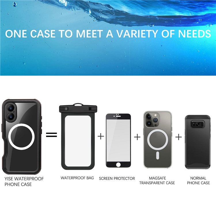 REDPEPPER D-UP Series For iPhone 16 Case IP68 Waterproof Clear Back Panel Phone Cover Compatible with MagSafe - Red