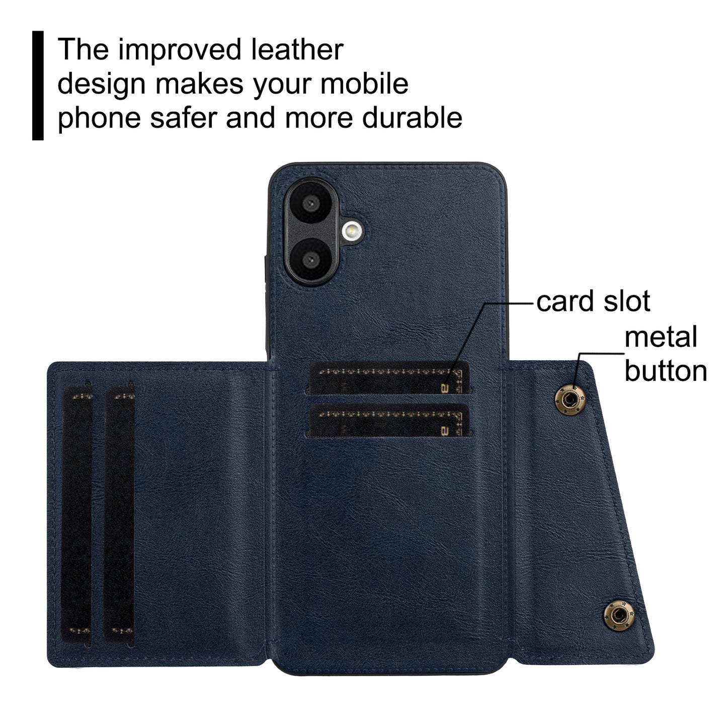 For Samsung Galaxy A06 Case Card Slots Kickstand Leather+TPU Phone Cover - Blue