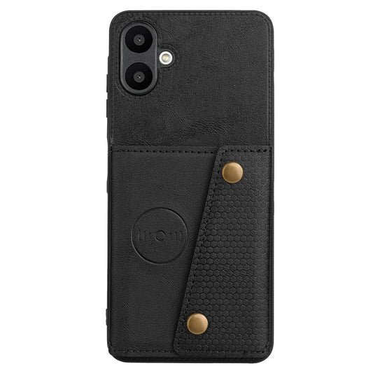 For Samsung Galaxy A06 Case Card Slots Kickstand Leather+TPU Phone Cover - Black