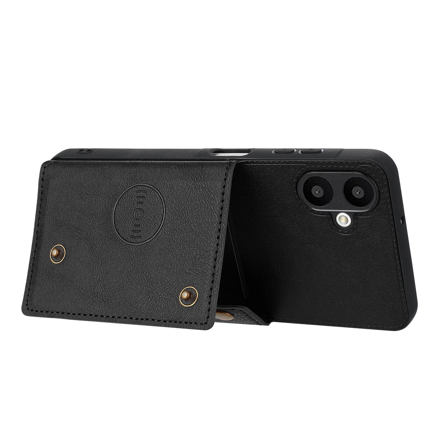 For Samsung Galaxy A06 Case Card Slots Kickstand Leather+TPU Phone Cover - Black