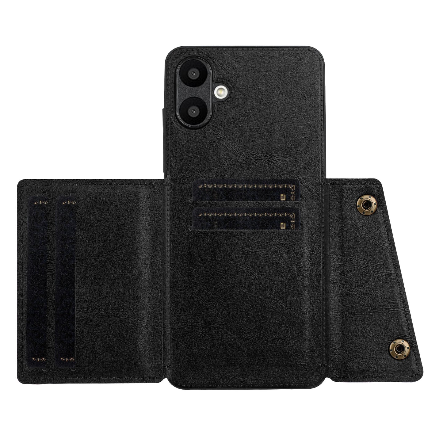 For Samsung Galaxy A06 Case Card Slots Kickstand Leather+TPU Phone Cover - Black