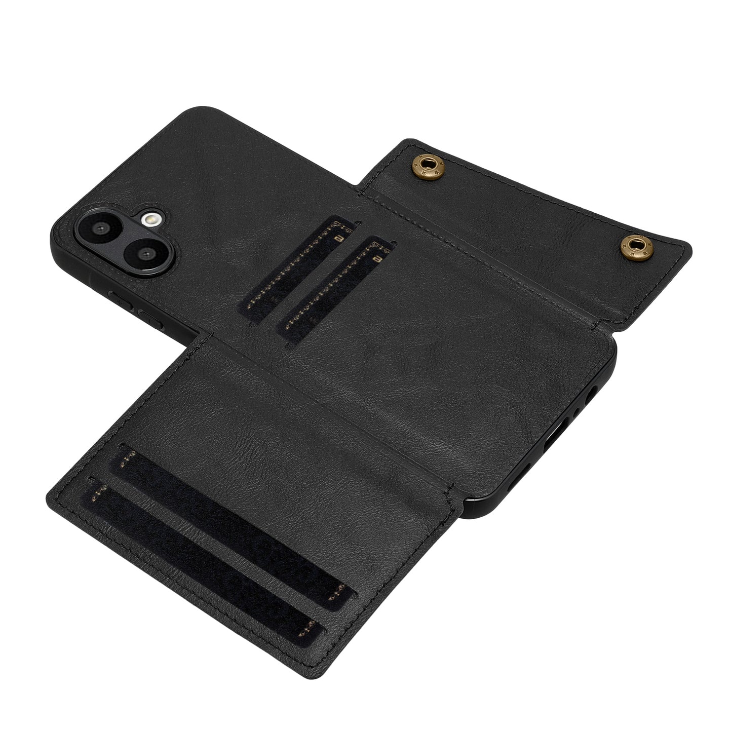 For Samsung Galaxy A06 Case Card Slots Kickstand Leather+TPU Phone Cover - Black