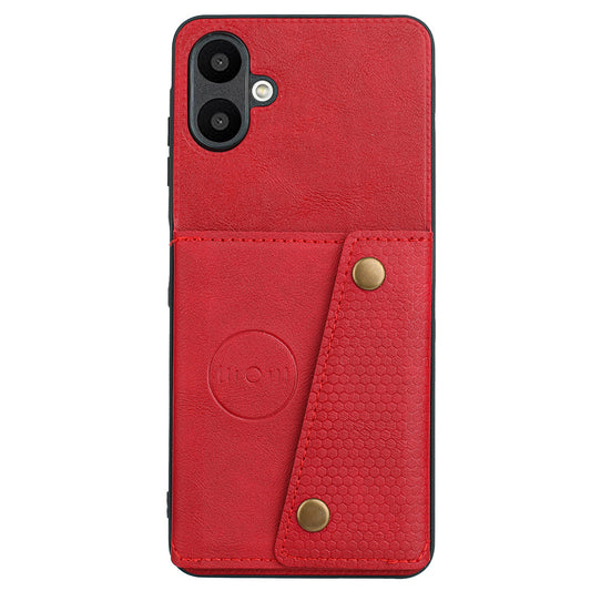 For Samsung Galaxy A06 Case Card Slots Kickstand Leather+TPU Phone Cover - Red