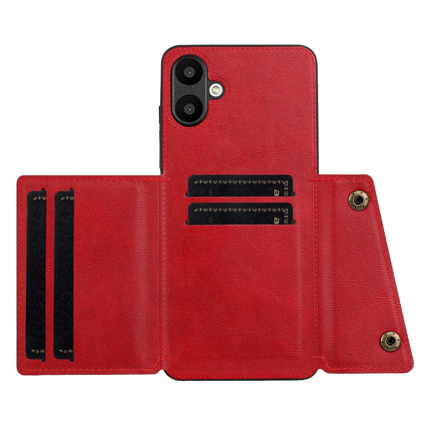 For Samsung Galaxy A06 Case Card Slots Kickstand Leather+TPU Phone Cover - Red