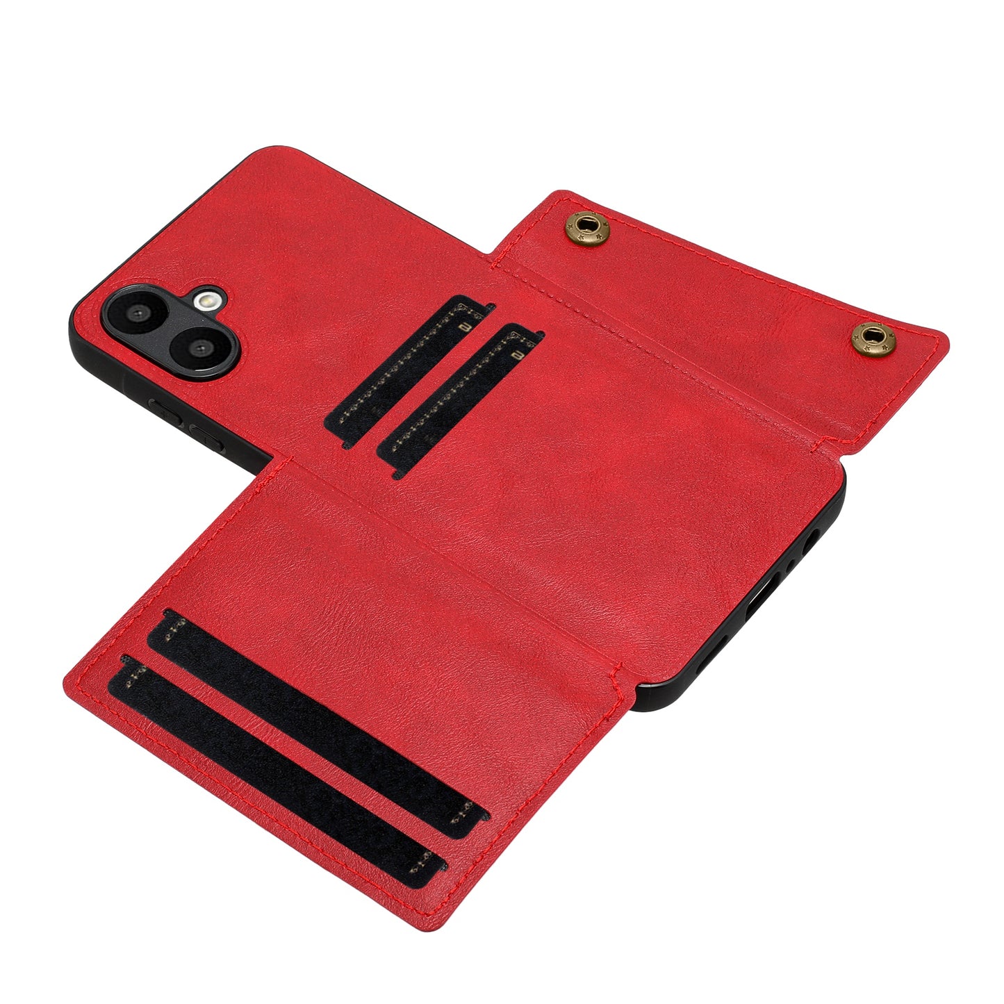 For Samsung Galaxy A06 Case Card Slots Kickstand Leather+TPU Phone Cover - Red