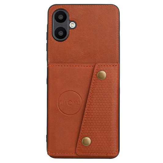 For Samsung Galaxy A06 Case Card Slots Kickstand Leather+TPU Phone Cover - Brown