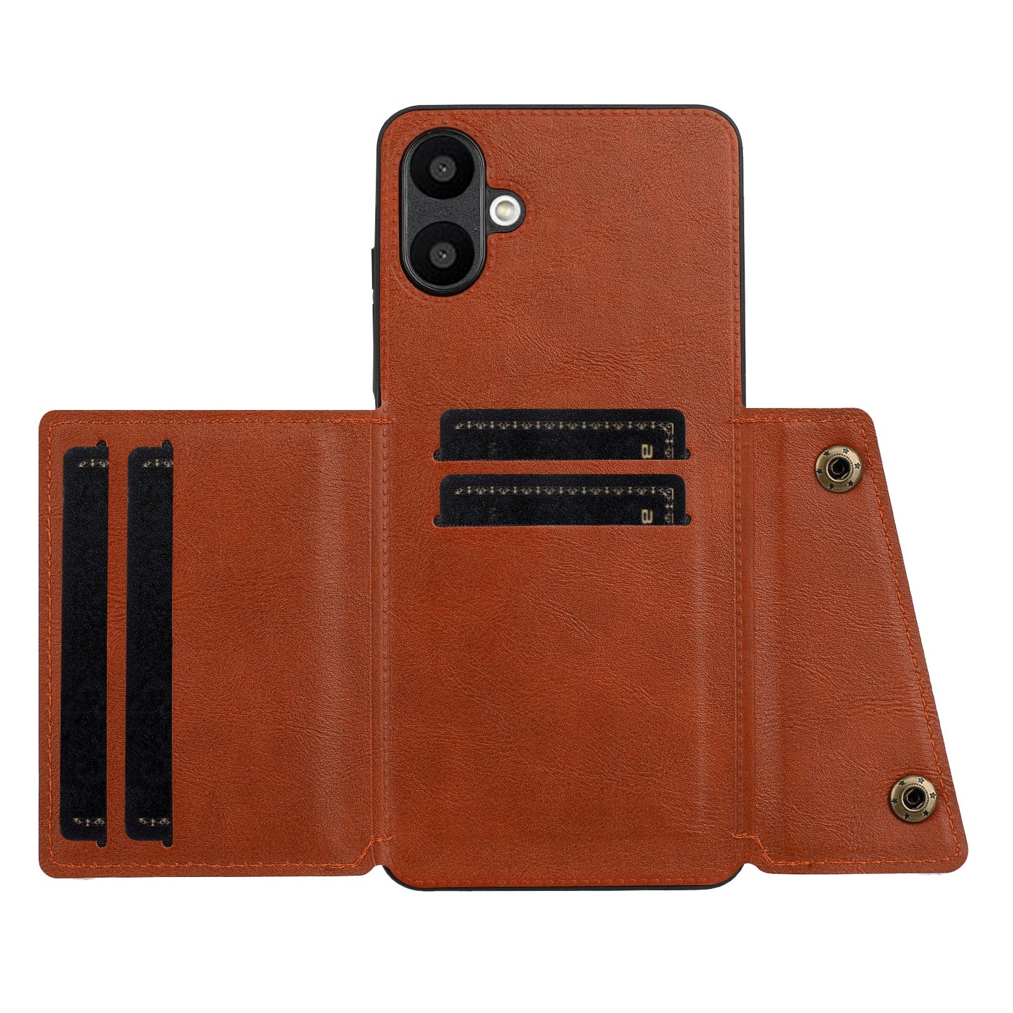 For Samsung Galaxy A06 Case Card Slots Kickstand Leather+TPU Phone Cover - Brown