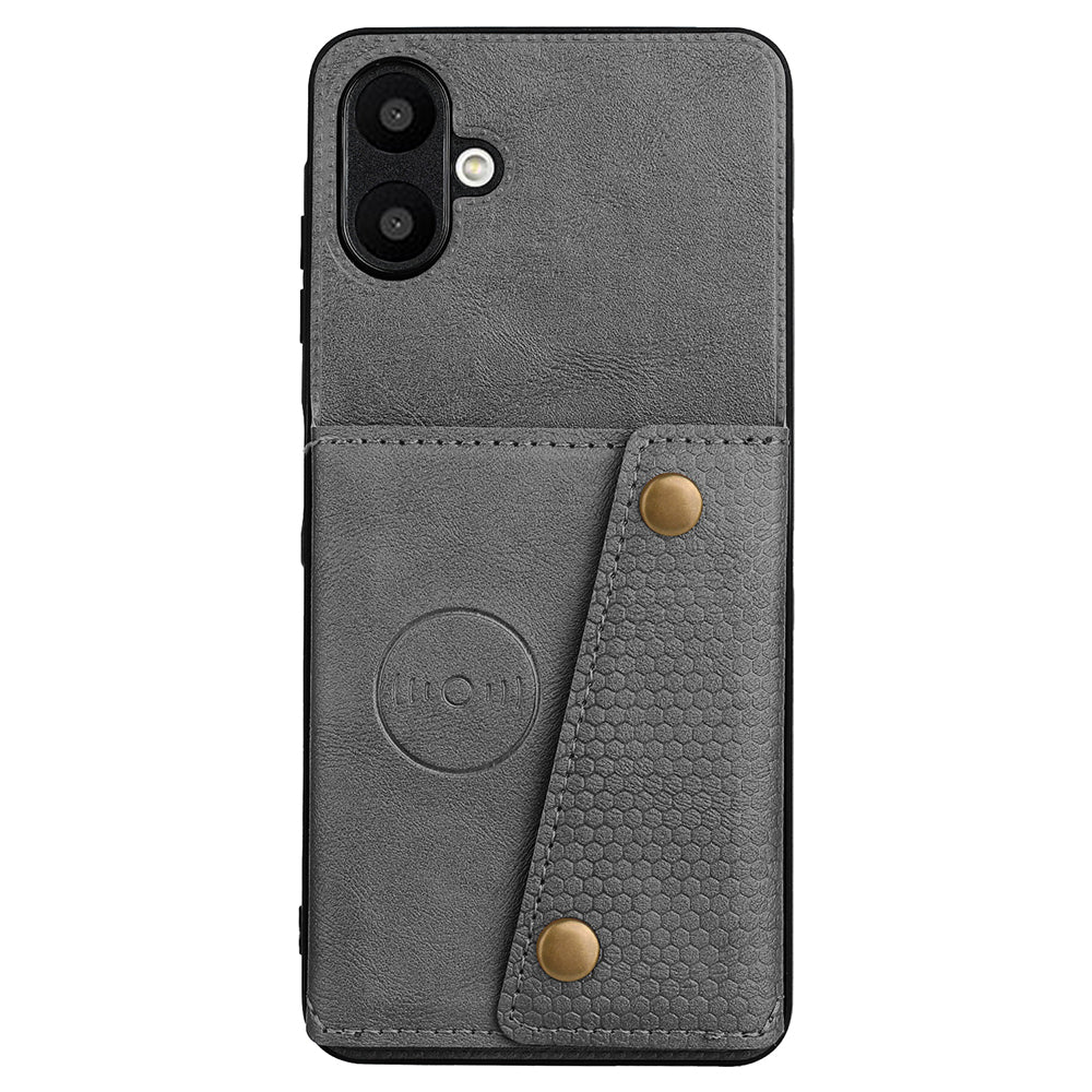 For Samsung Galaxy A06 Case Card Slots Kickstand Leather+TPU Phone Cover - Grey