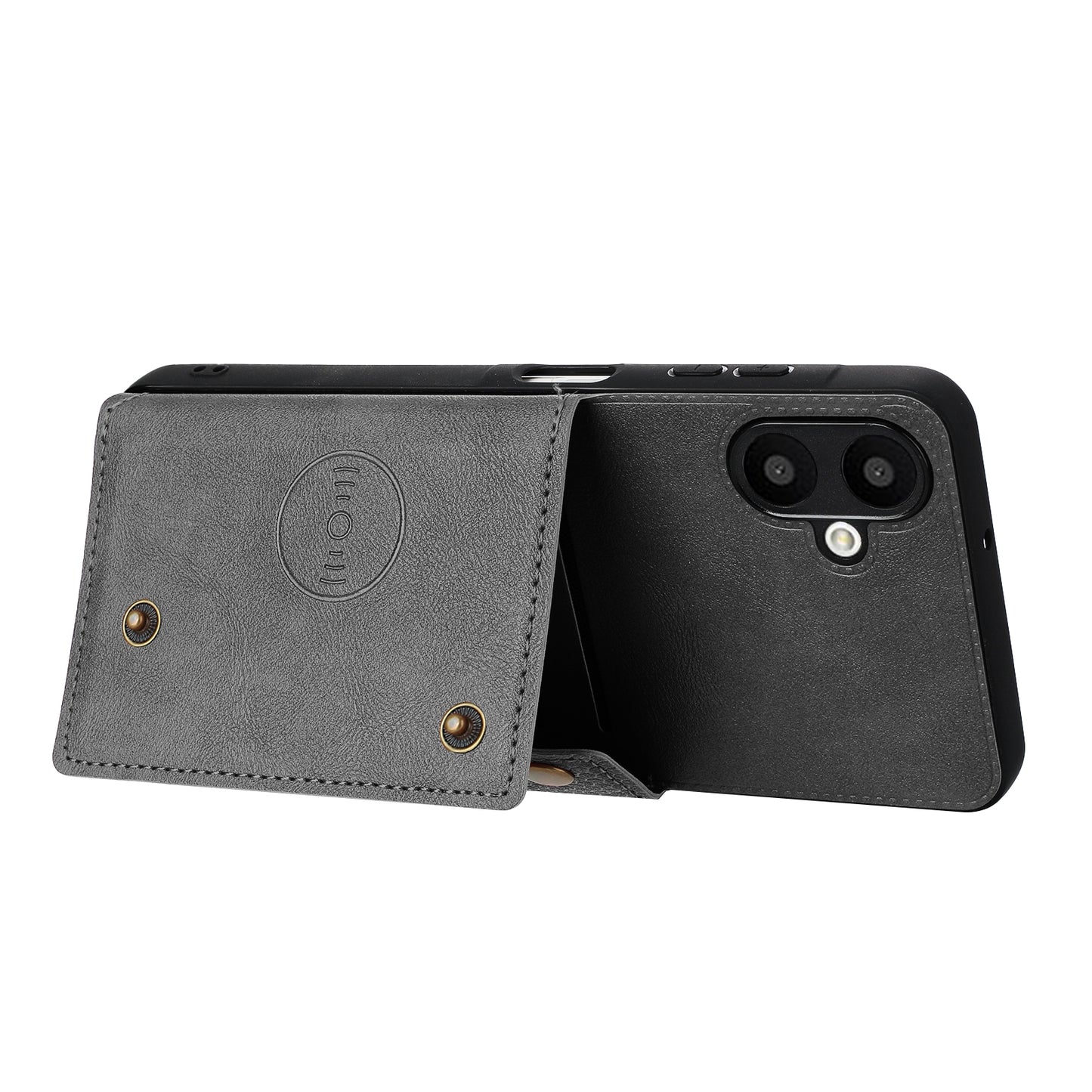 For Samsung Galaxy A06 Case Card Slots Kickstand Leather+TPU Phone Cover - Grey