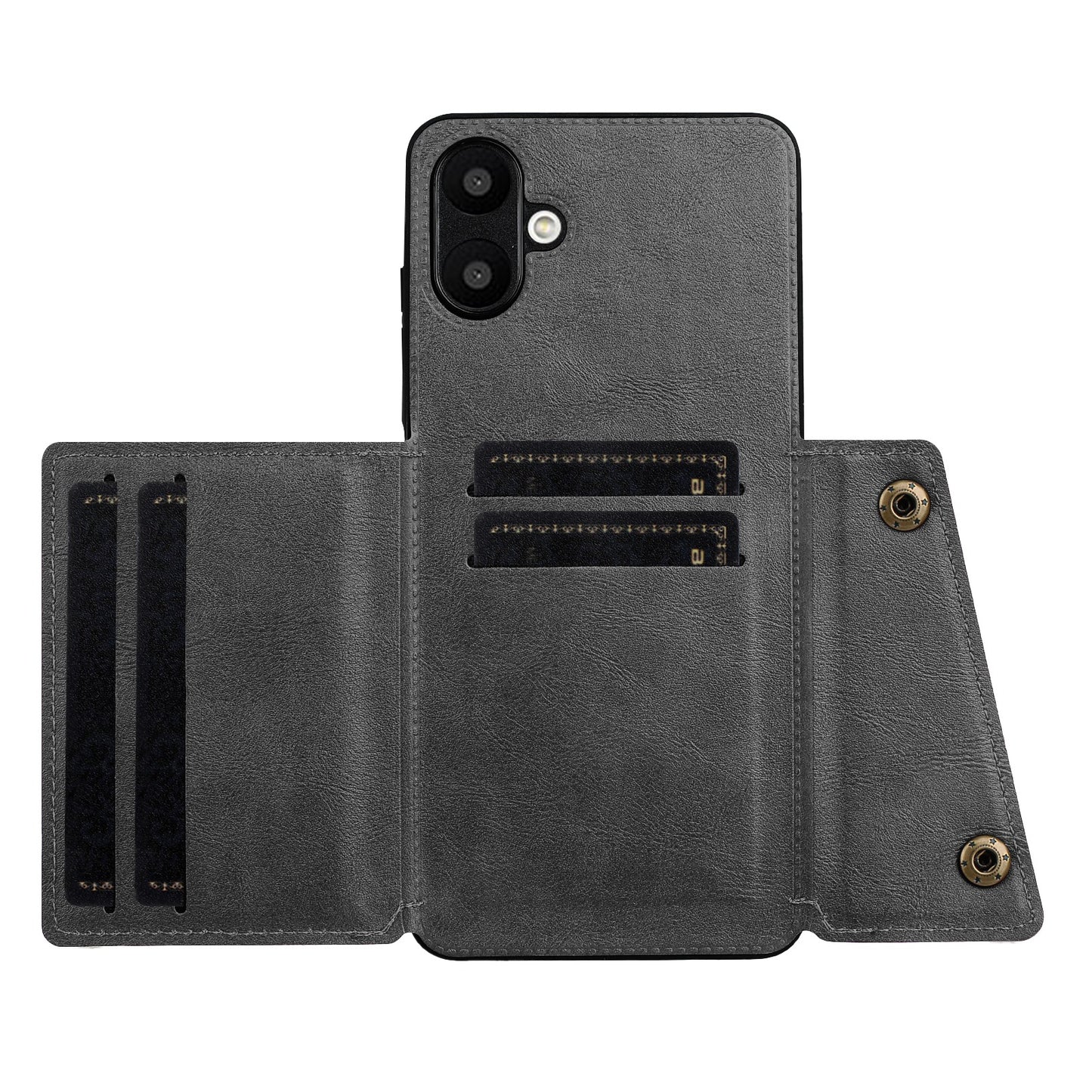 For Samsung Galaxy A06 Case Card Slots Kickstand Leather+TPU Phone Cover - Grey