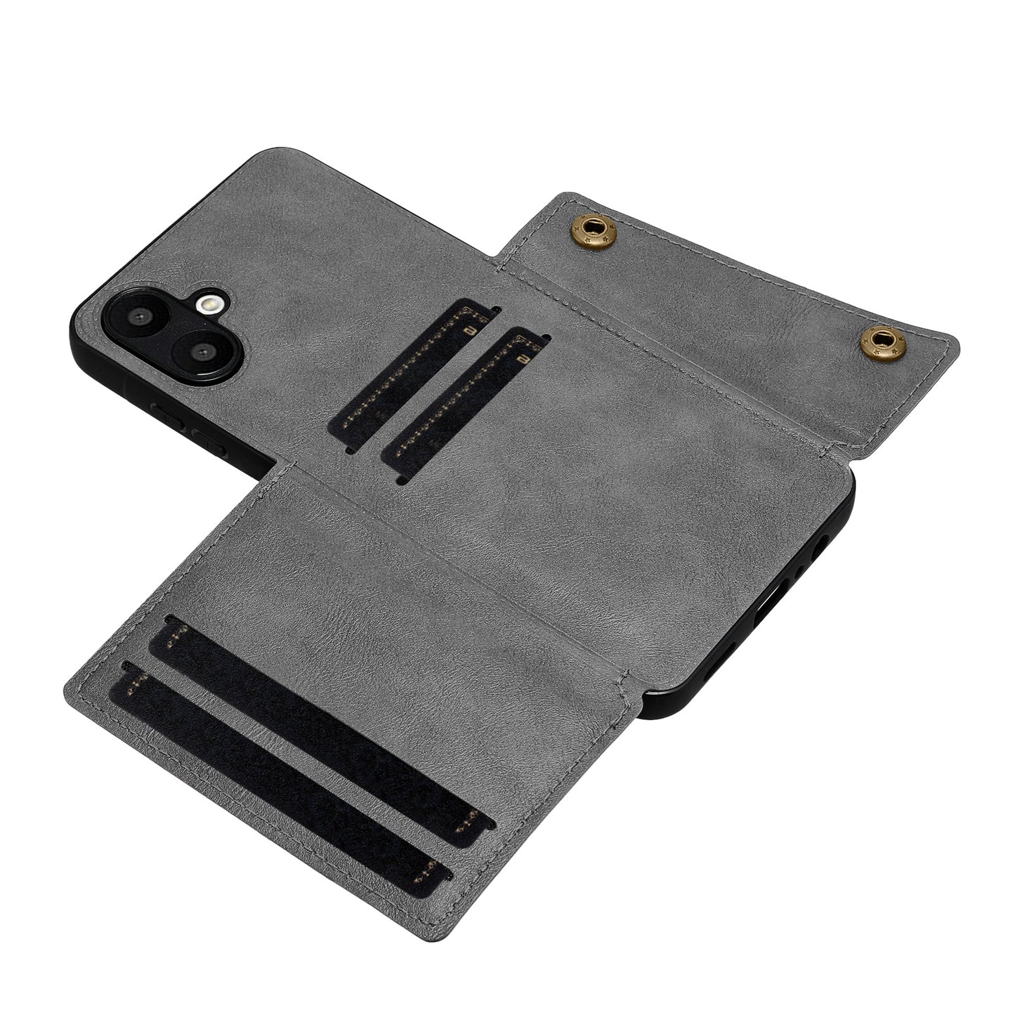 For Samsung Galaxy A06 Case Card Slots Kickstand Leather+TPU Phone Cover - Grey