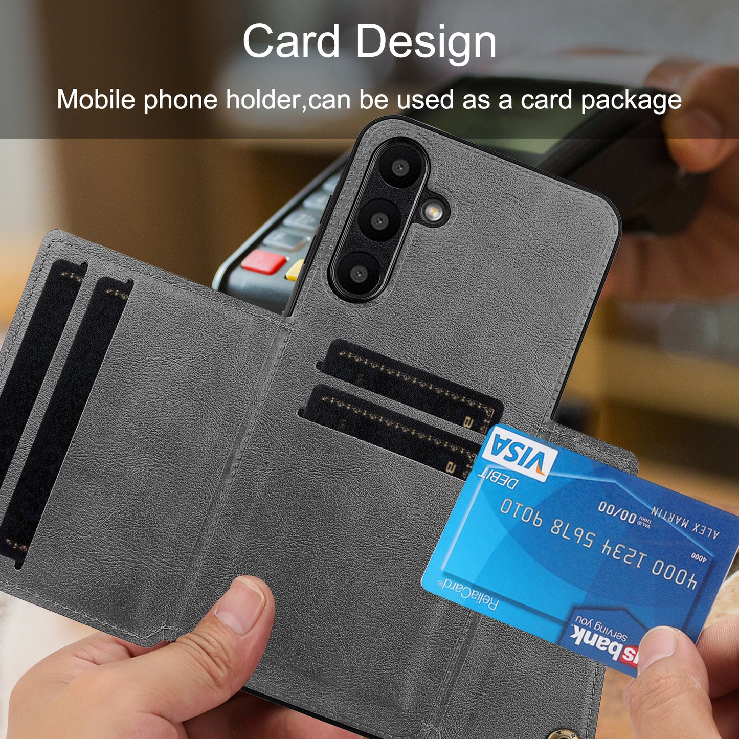 For Samsung Galaxy A16 5G / A16 4G Case Card Slots Kickstand Leather+TPU Phone Cover - Grey