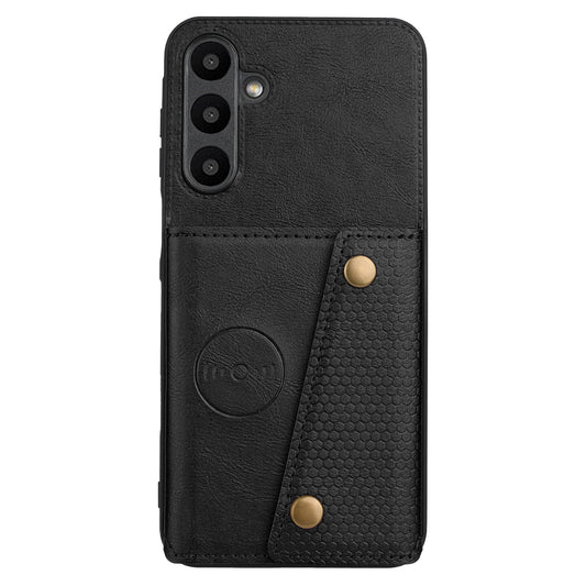 For Samsung Galaxy A16 5G / A16 4G Case Card Slots Kickstand Leather+TPU Phone Cover - Black