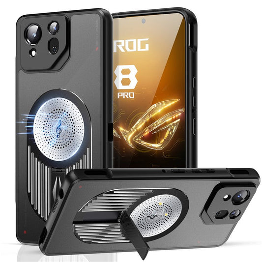 For Asus ROG Phone 8 5G / Phone 8 Pro 5G Magnetic Case Heat Dissipation Aromatherapy Kickstand Silicone+PC Phone Cover - Black