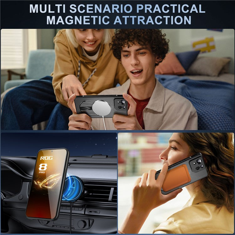 For Asus ROG Phone 8 5G / Phone 8 Pro 5G Magnetic Case Heat Dissipation Aromatherapy Kickstand Silicone+PC Phone Cover - Black