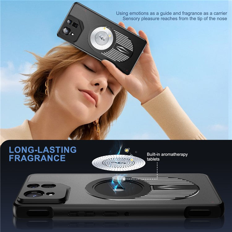 For Asus ROG Phone 8 5G / Phone 8 Pro 5G Magnetic Case Heat Dissipation Aromatherapy Kickstand Silicone+PC Phone Cover - Black