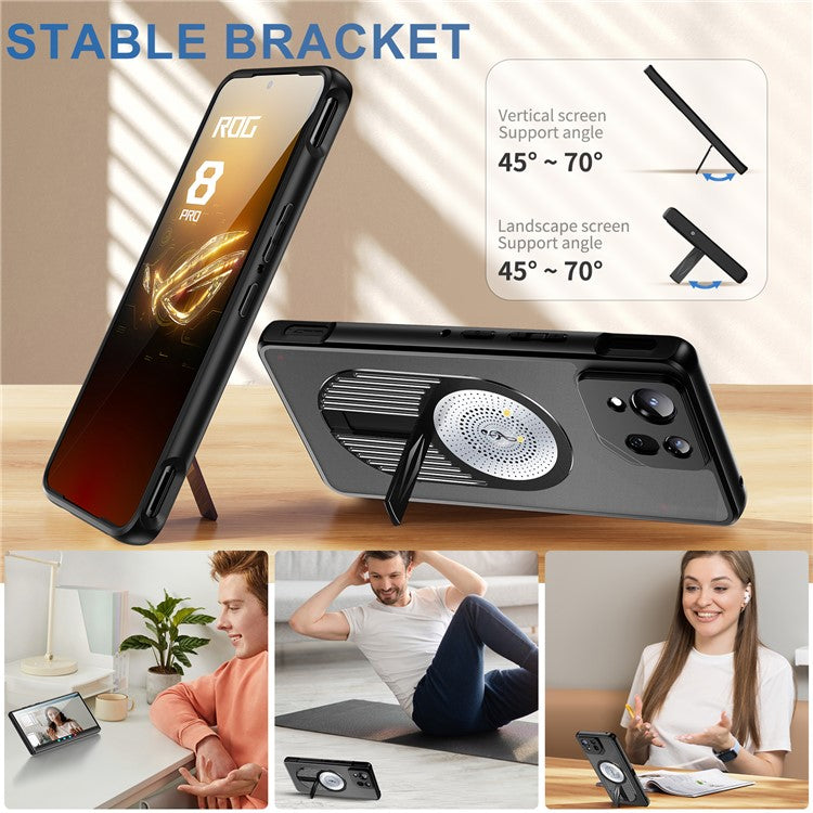For Asus ROG Phone 8 5G / Phone 8 Pro 5G Magnetic Case Heat Dissipation Aromatherapy Kickstand Silicone+PC Phone Cover - Black