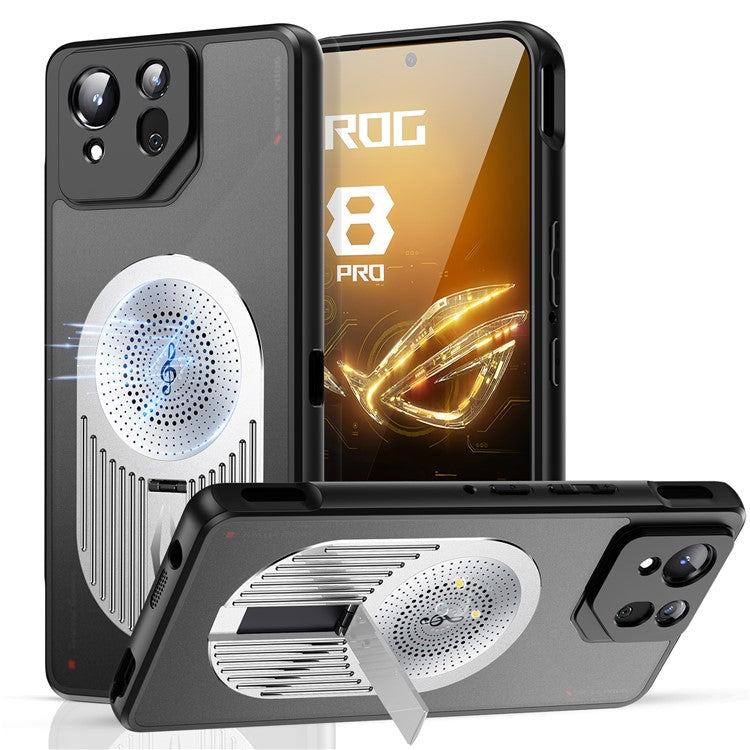 For Asus ROG Phone 8 5G / Phone 8 Pro 5G Magnetic Case Heat Dissipation Aromatherapy Kickstand Silicone+PC Phone Cover - Silver