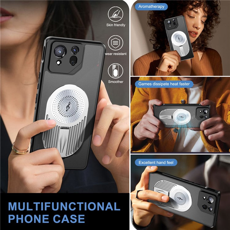 For Asus ROG Phone 8 5G / Phone 8 Pro 5G Magnetic Case Heat Dissipation Aromatherapy Kickstand Silicone+PC Phone Cover - Silver