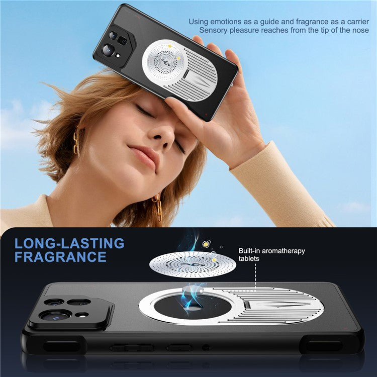 For Asus ROG Phone 8 5G / Phone 8 Pro 5G Magnetic Case Heat Dissipation Aromatherapy Kickstand Silicone+PC Phone Cover - Silver