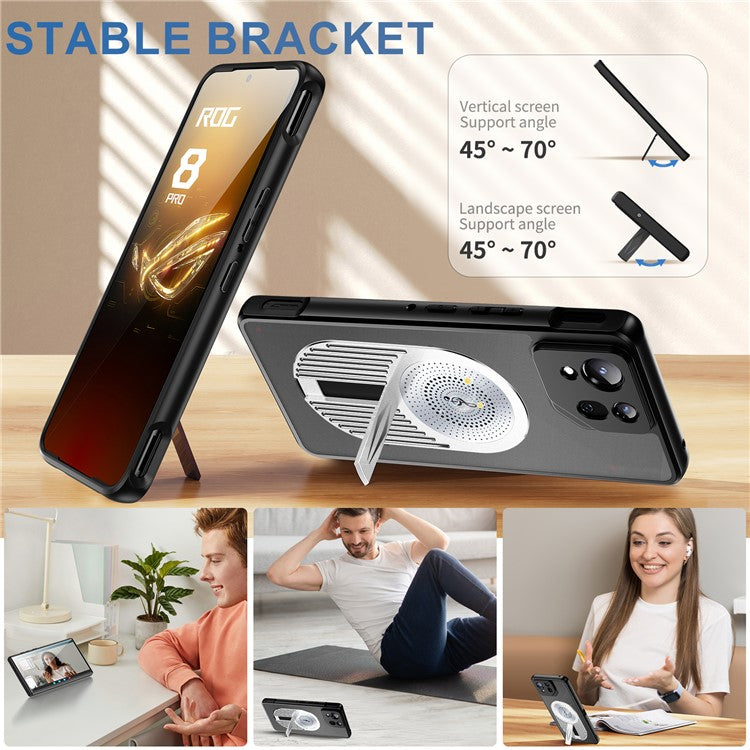 For Asus ROG Phone 8 5G / Phone 8 Pro 5G Magnetic Case Heat Dissipation Aromatherapy Kickstand Silicone+PC Phone Cover - Silver