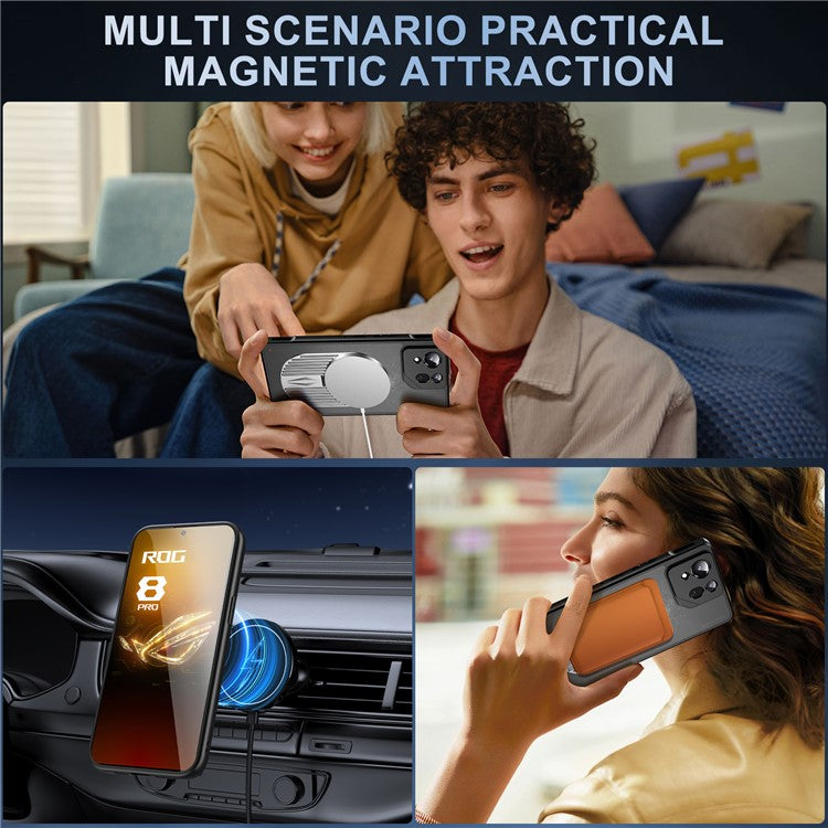 For Asus ROG Phone 8 5G / Phone 8 Pro 5G Magnetic Case Heat Dissipation Aromatherapy Kickstand Silicone+PC Phone Cover - Silver