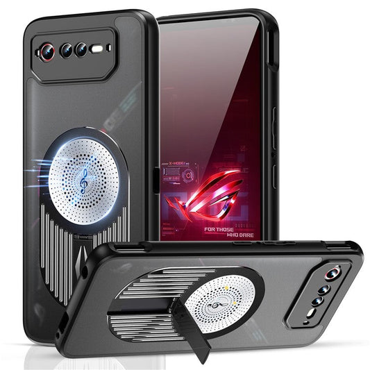 For Asus ROG Phone 6 5G / Phone 6 Pro 5G / Phone 6D 5G Magnetic Case Heat Dissipation Aromatherapy Kickstand Silicone+PC Phone Cover - Black
