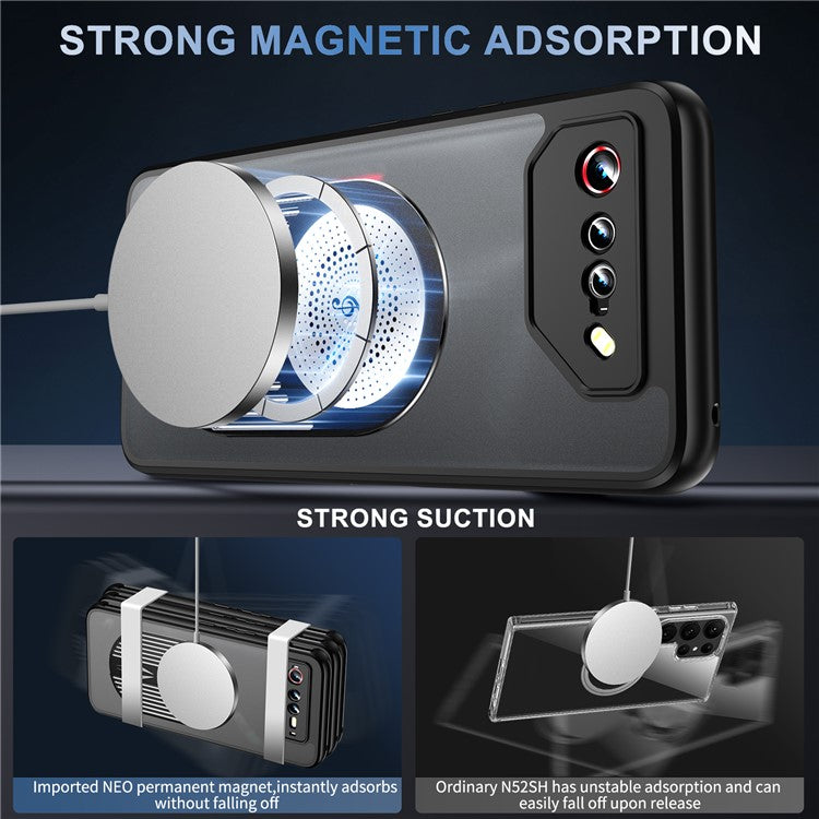 For Asus ROG Phone 7 5G Magnetic Case Heat Dissipation Aromatherapy Kickstand Silicone+PC Phone Cover - Black