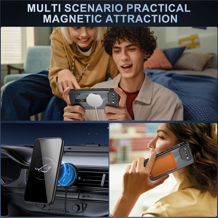 For Asus ROG Phone 7 5G Magnetic Case Heat Dissipation Aromatherapy Kickstand Silicone+PC Phone Cover - Black