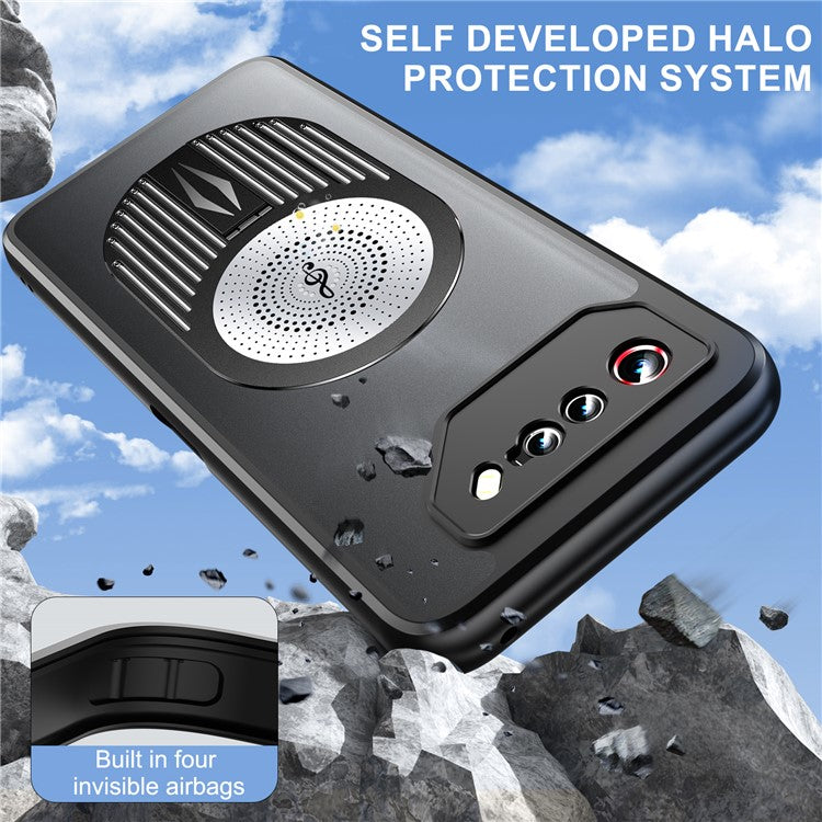 For Asus ROG Phone 7 5G Magnetic Case Heat Dissipation Aromatherapy Kickstand Silicone+PC Phone Cover - Black