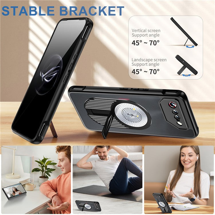 For Asus ROG Phone 7 5G Magnetic Case Heat Dissipation Aromatherapy Kickstand Silicone+PC Phone Cover - Black