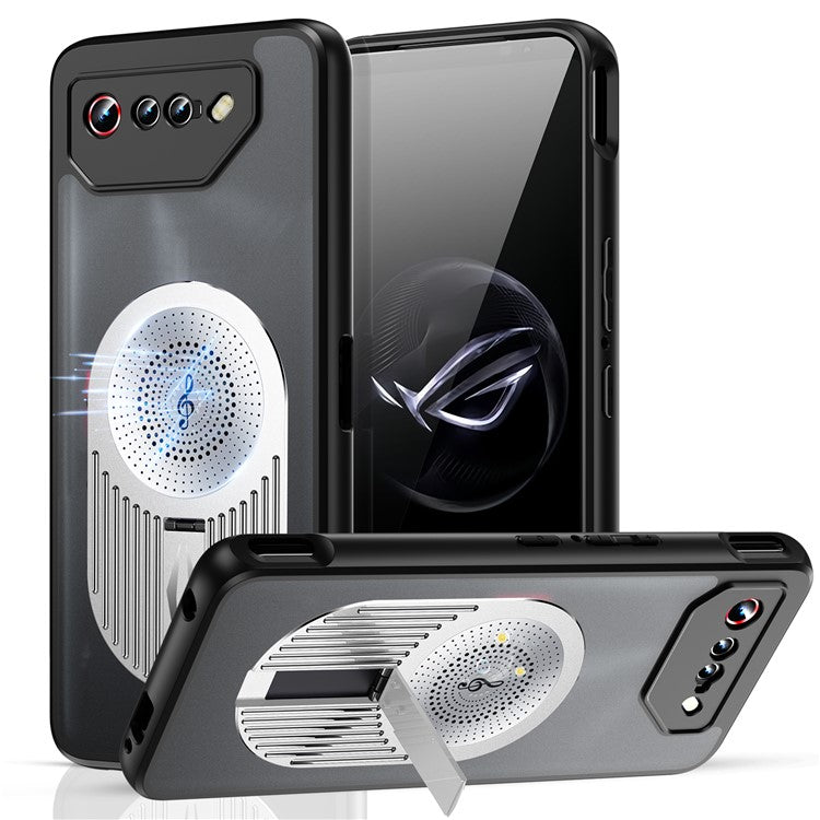 For Asus ROG Phone 7 5G Magnetic Case Heat Dissipation Aromatherapy Kickstand Silicone+PC Phone Cover - Silver