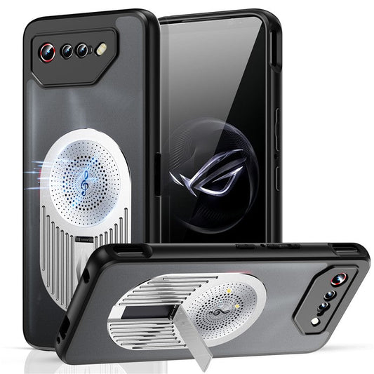For Asus ROG Phone 7 5G Magnetic Case Heat Dissipation Aromatherapy Kickstand Silicone+PC Phone Cover - Silver
