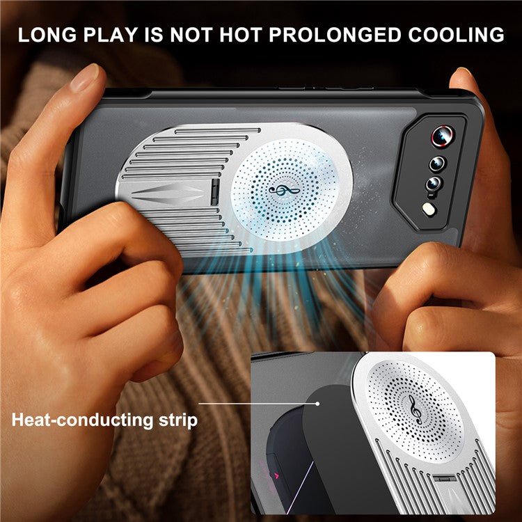For Asus ROG Phone 7 5G Magnetic Case Heat Dissipation Aromatherapy Kickstand Silicone+PC Phone Cover - Silver