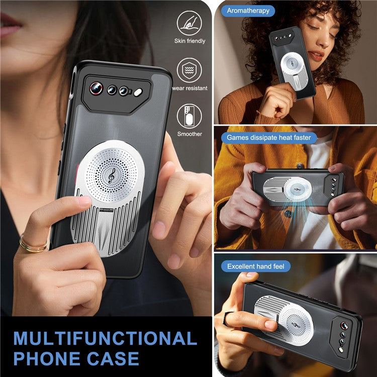 For Asus ROG Phone 7 5G Magnetic Case Heat Dissipation Aromatherapy Kickstand Silicone+PC Phone Cover - Silver